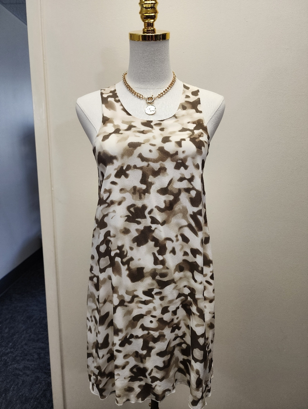 Alice + Olivia White Brown Print Sleeveless Mini Dress Size Small